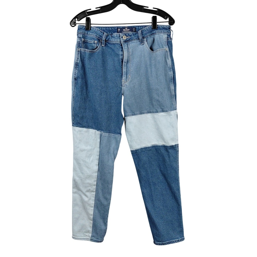 Hollister Ultra High-Rise Mom Jeans Blue Patchwork Colorblock Womens 13R W31 L27